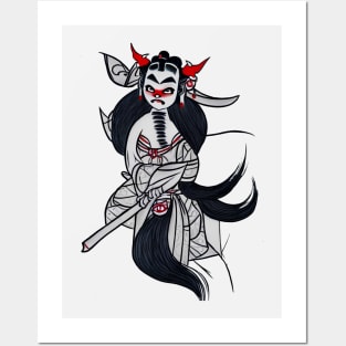 Japanese demon, oni ink drawing Posters and Art